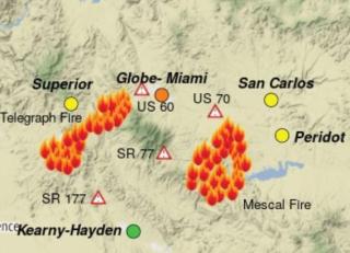 Map of Telegraph and Mescal Fires