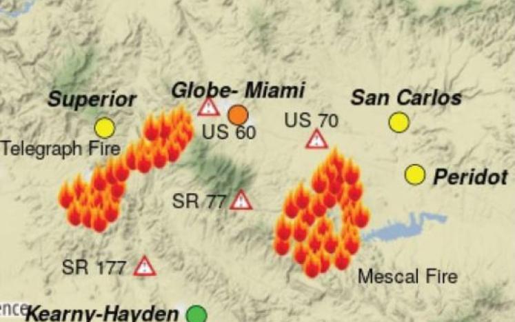 Map of Telegraph and Mescal Fires